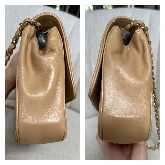 π― CHANEL Beige Coco Mark Diagonal Chain Lambskin Leather Shoulder Bag w/ auth - Picture 10 of 14